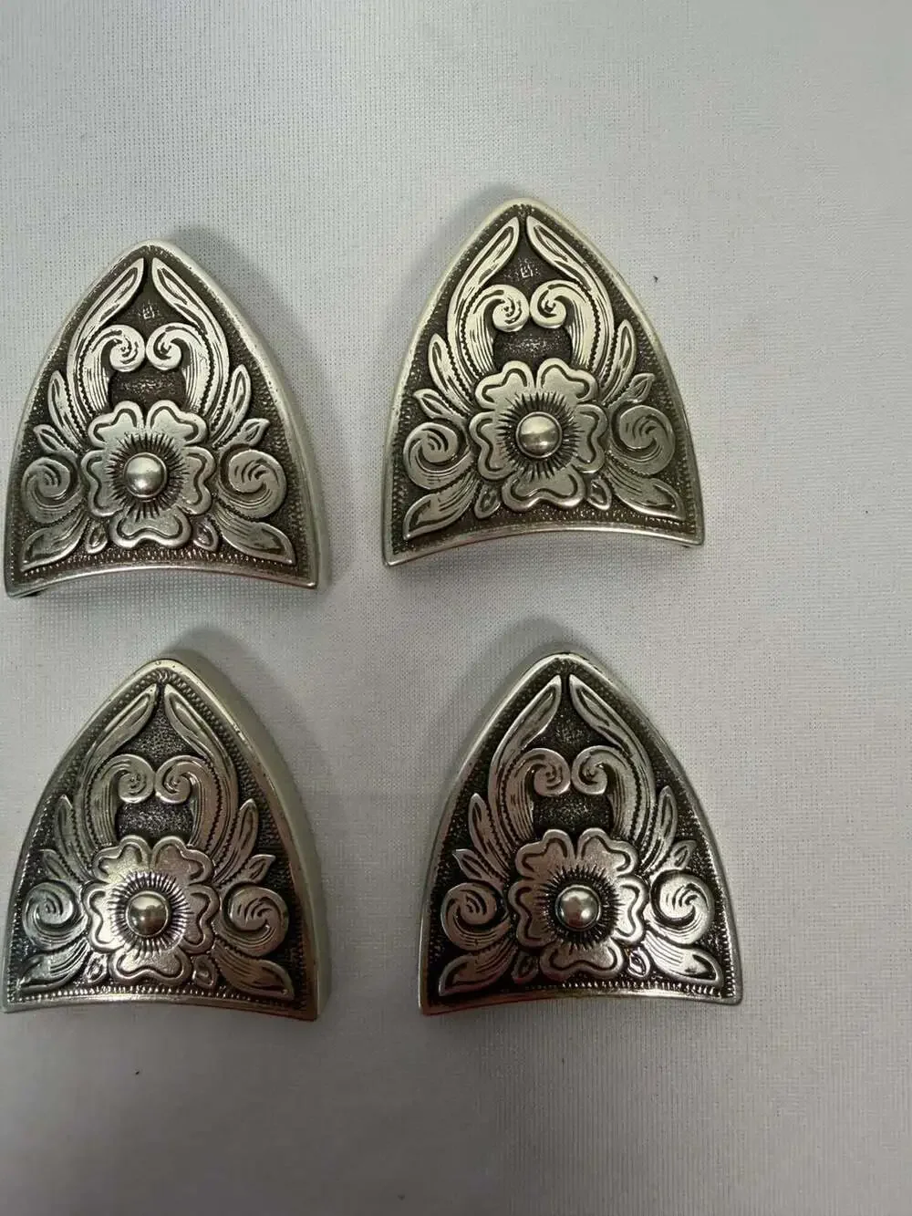 Western Floral and Vine Engraved Silver Belt Tips and Keepers Loop Lot of 7